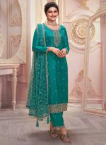 Silk Georgette Sky Blue Festival Wear Embroidery Work Straight Suit